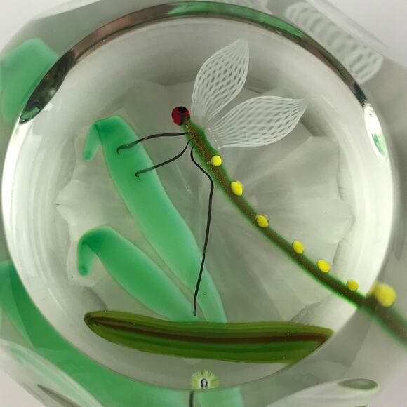 Perthshire 1986C Aventurine Dragonfly Faceted Clear Lampwork Insect Paperweight - Picture 7 of 13